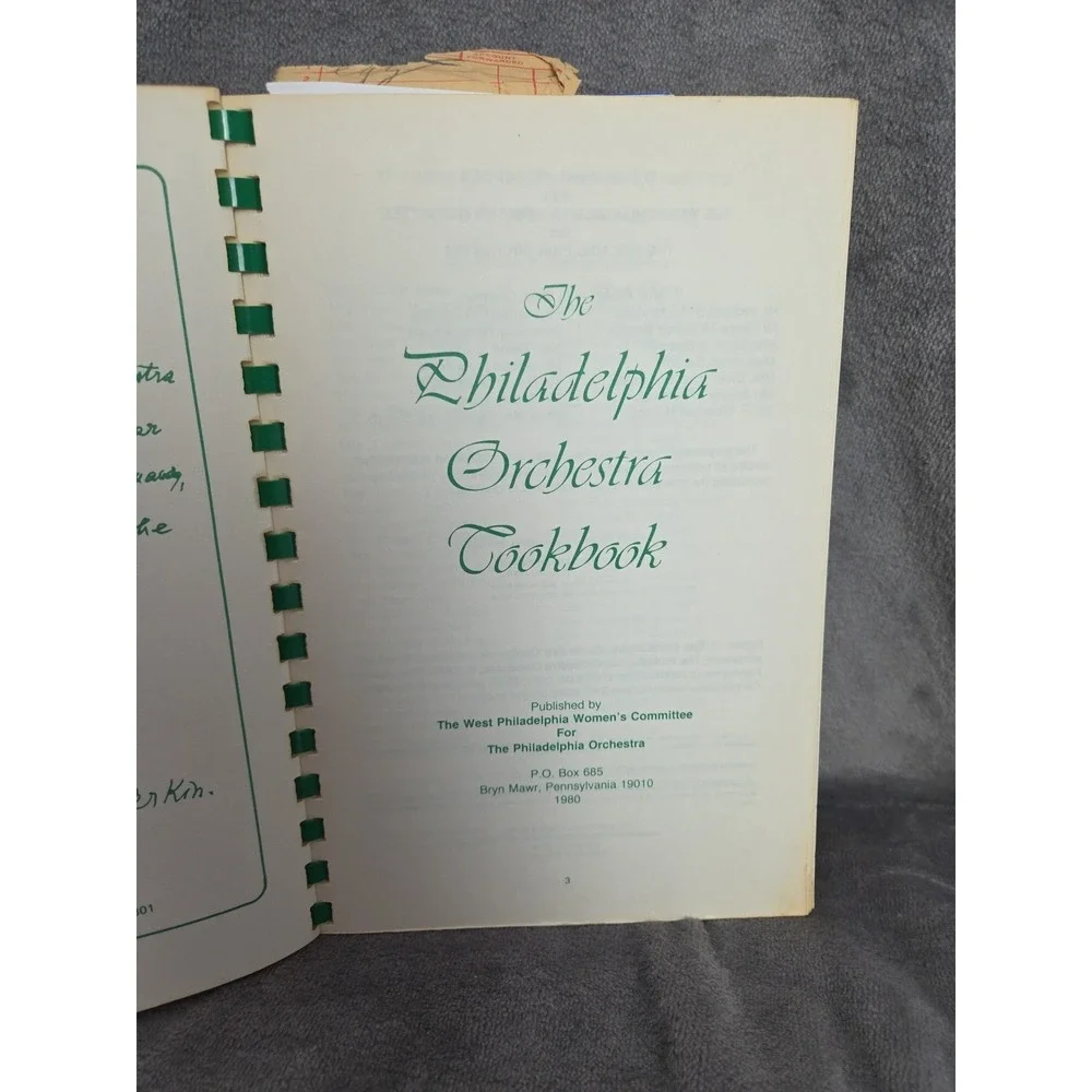 The Philadelphia‎ Orchestra Cookbook PA Vintage 1980s